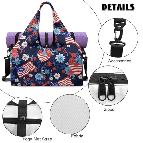 Yoga Gym Bag with Removable Adjustable Shoulder Strap, Shoe Compartment & Top Yoga Mat Holder 17.72x8.66x9.84in - color: American Heart Flag Print