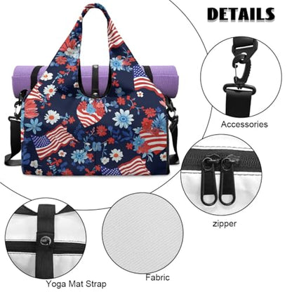 Yoga Gym Bag with Removable Adjustable Shoulder Strap, Shoe Compartment & Top Yoga Mat Holder 17.72x8.66x9.84in - color: American Heart Flag Print