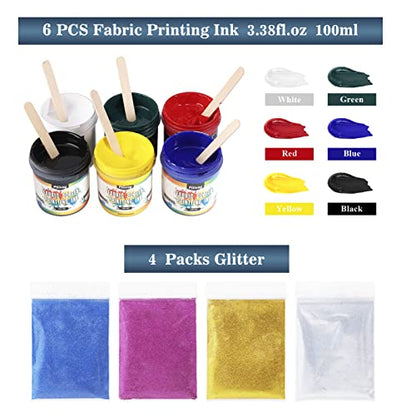 Pllieay 60pcs Screen Printing Kit with LED UV Exposure Lamp, 6 Colors Screen Printing Ink, 3 Size Wood Silk Screen Printing Frames, All The Screen Print Supplies in One Set