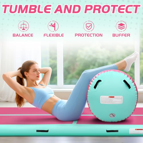 Gymnastics Air Roller Barrel 47 * 35inch PinkGreen with Pump - color: Pink, size: 47*35 Inch/120*90cm