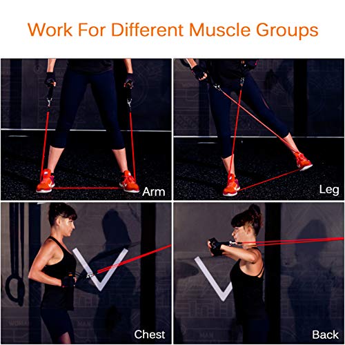 Resistance Bands Set (12pcs), Workout Bands with Handles, Door Anchor, Ankle Straps and Carry Bag, Exercise Bands for Shape Body and Home Workouts