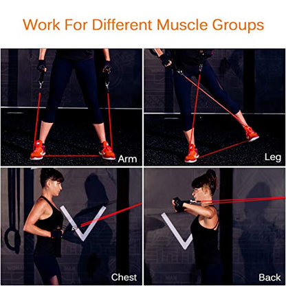 Resistance Bands Set (12pcs), Workout Bands with Handles, Door Anchor, Ankle Straps and Carry Bag, Exercise Bands for Shape Body and Home Workouts