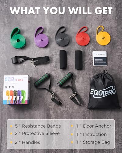 Equipro Resistance Bands, Exercise Bands, Resistance Bands for Working Out with Handles and Door Anchor, Workout Bands for Men Women with Protective Sleeve for Fitness Weights Work Out at Home