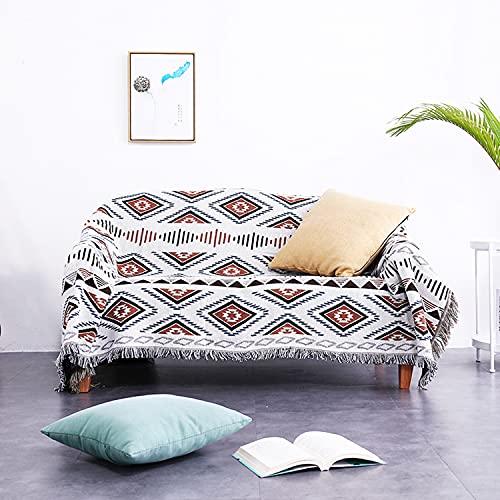 Luxlovery Aztec Throw Blankets Beige Tribal Boheiman Ethnic Woven Boho Geometric White Khaki Blanket for Couch Aztec Bed Throws Oversized Chair Sofa Cover with Tassels(63"x86") - color: Mocha, size: 63"x86",160x220cm