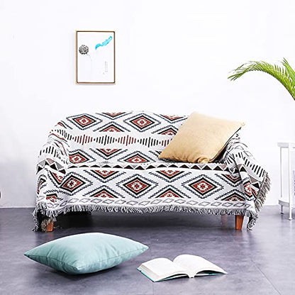 Luxlovery Aztec Throw Blankets Beige Tribal Boheiman Ethnic Woven Boho Geometric White Khaki Blanket for Couch Aztec Bed Throws Oversized Chair Sofa Cover with Tassels(63"x86") - color: Mocha, size: 63"x86",160x220cm