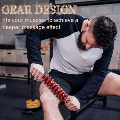 Liitrton Manual Wooden Massage Roller Stick for Muscle Relief, Red | Smooth Body Roller, Wood Therapy Massage Tools for Trigger Point Relief, Legs Sore Muscle Recovery - size: 9-Wheel-Red