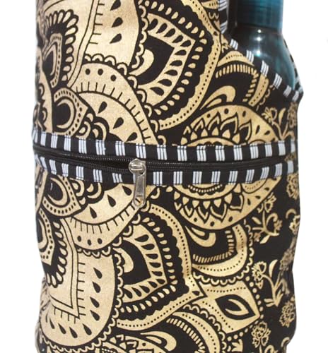 INDIAN CRAFT CASTLE Yoga Mat Bag | Tote Mat Bag | Sling Yoga Tote w/Large Side Pocket & Zipper Pocket | Yoga Mat Carrier Fits Most Size Mats - color: Black Gold