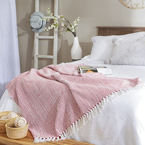 DII Herringbone Striped Collection Cotton Throw Blanket, 50x60, Barn Red - color: Barn Red, size: 50x60"