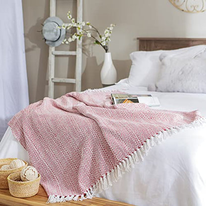 DII Herringbone Striped Collection Cotton Throw Blanket, 50x60, Barn Red - color: Barn Red, size: 50x60"