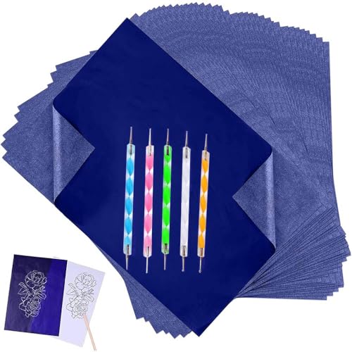 Yesallwas 100 Sheets Blue Carbon Paper for Tracing Paper Graphite Transfer Paper with Embossing Stylus Set, Idea for Wood/Paper/Canvas and Other Art Surfaces Tracing Copy(A4/8.3 x 11.5 Inches) - color: Blue