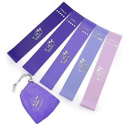 Fit Simplify Resistance Loop Exercise Bands with Instruction Guide and Carry Bag, Set of 5 - color: Purple