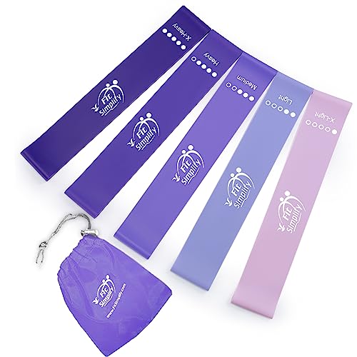 Fit Simplify Resistance Loop Exercise Bands with Instruction Guide and Carry Bag, Set of 5 - color: Purple