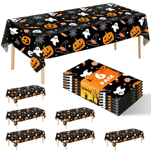6 Pack Halloween Pumpkin Ghost Tablecloth, 54" x 108" Rectangular Plastic Spider Web Table Cloth Large Size Halloween Table Covers for Home Decor Party Decorations (Halloween Pumpkin Ghost) - color: Halloween Pumpkin Ghost