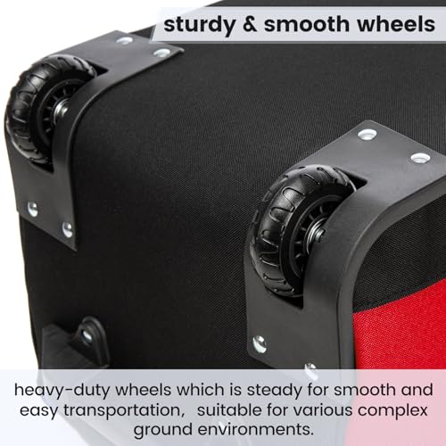 Catchers Gear Bag with Wheels for 4 Bats, 80L Rolling Baseball Bag - color: Red