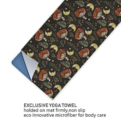 Yoga Mat Towel Retro Mushroom Moon, 73" x 27" - color: Retro Mushroom Moon