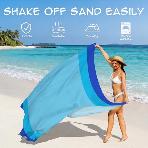 Aroveea Beach Blanket Waterproof Sandproof 78''X81''/10'X9' Oversized Mat - color: Blue, size: 78''x81''