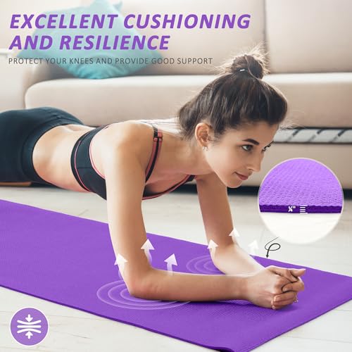 Fitvids All Purpose Thick High Density No Tear Exercise Yoga Mat with Strap & Lightweight Features for Indoor & Outdoor Use - color: Purple