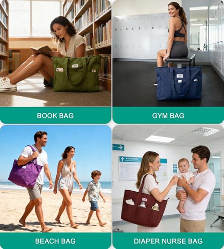 Bagelite Extra Large Canvas Tote for Women Men, Utility Work Bag with Zipper - color: Black