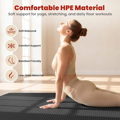 THAILE Large Exercise Mat, 7'x5'/6'x4'/8'x5', 6mm Workout Mat for Home Gym | Heavy-Duty & Shoe-Friendly Large Yoga Mat: Textured grip and cushioning support cardio, Pilates, stretching workouts - size: 7x5FT