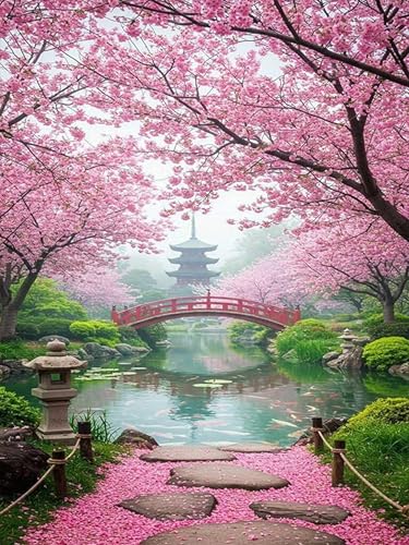 PHANTASYART Cherry Blossom Paint by Numbers Kit for Adults 16x20inch | Paint by Number Adult, Landscape Painting by Numbers for Adults, DIY Acrylic Painting Kit, Arts and Crafts for Adults - color: Cherry Blossom Scenery, size: 16x20inch