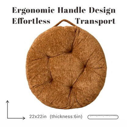 Floor Cushion Pillow, Portable Large - color: Round, Brown