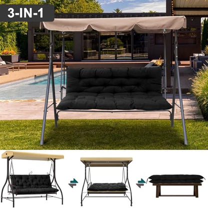 Porch Swing Cushion Three Seat Waterproof, Black, 40x60in - color: Black, size: 40x60in