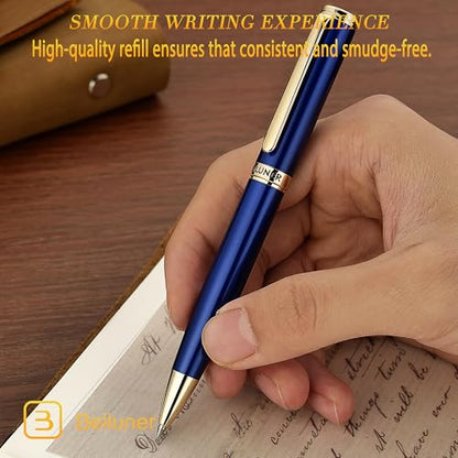 BEILUNER Blue Lacquer Gel Pen - Stunning Luxury Pen with 24K Gold Finish, ADMOK Black Refill, Executive Gift Set for Family & Friends, Writing, Fancy, Office, Retractable Pens - color: Blue and 24K Gold Finish