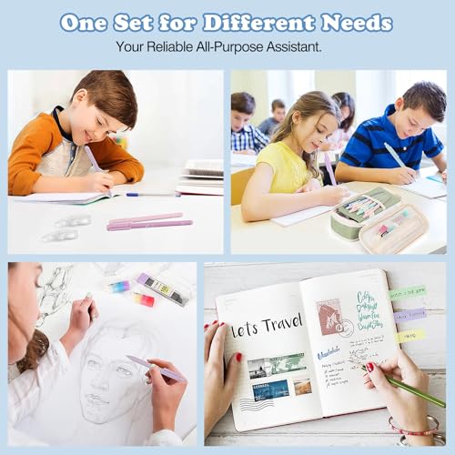 MoKo Pencil Case with Supplies, 60Pcs Aesthetic School Set, Blue | Includes highlighters, gel and ballpoint pens, mechanical pencils, refills, sticky notes, correction tapes and rulers. - color: Blue-60P