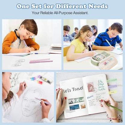 MoKo Pencil Case with Supplies, 60Pcs Aesthetic School Set, Blue | Includes highlighters, gel and ballpoint pens, mechanical pencils, refills, sticky notes, correction tapes and rulers. - color: Blue-60P