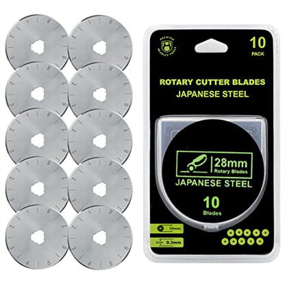 HEADLEY TOOLS 28mm Rotary Cutter Blades 10 Pack Fits Olfa, Fiskars, Replacement Rotary Blade for Arts Crafts Quilting Scrapbooking Sewing, Sharp and Durable - size: 28mm 10pcs