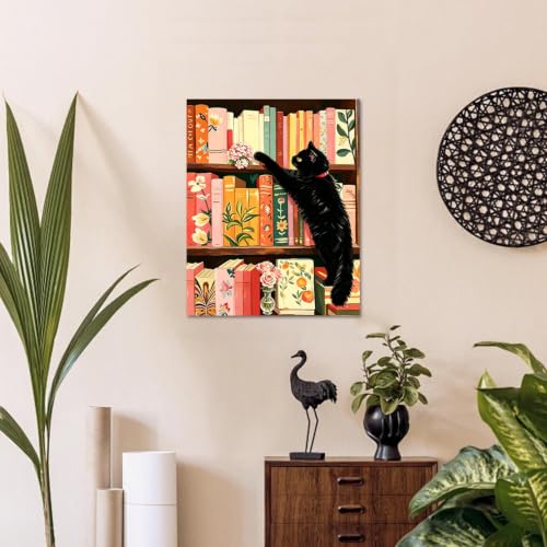 WULINHUAFA Cat Paint by Numbers Adults Beginner 16x20 Inch | Bookshelf Adult Paint by Number Kits, DIY Acrylic Oil Easy Painting by Numbers for Gifts Home Wall Decor Without Frame - color: Black Cat
