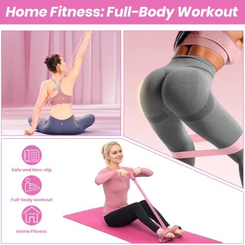 Resistance Bands Set for Women, 7-Piece Resistance Bands with Handles, Figure-8 Band & 5 Yoga Loop Bands, Medium Resistance for Home Gym, Pilates, Yoga, Stretching & Strength Training - color: pink