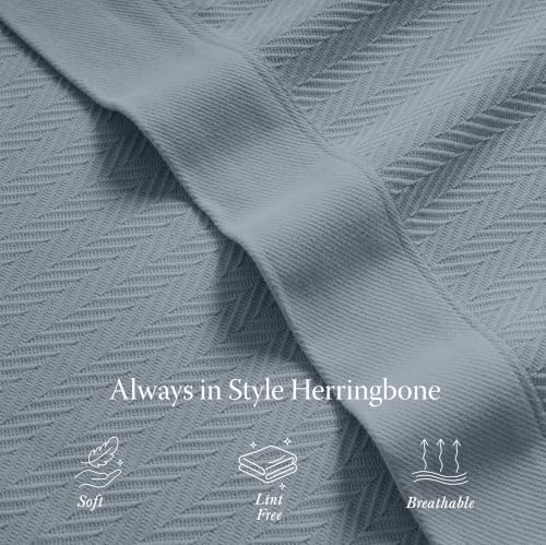 Threadmill Luxury 100% Cotton King Herringbone Blanket, Scottish Grey - color: Scottish Grey, size: King (106" x 92")