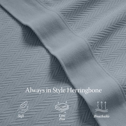 Threadmill Luxury 100% Cotton Twin Herringbone Blanket, Scottish Grey - color: Scottish Grey, size: Twin (68" x 92")
