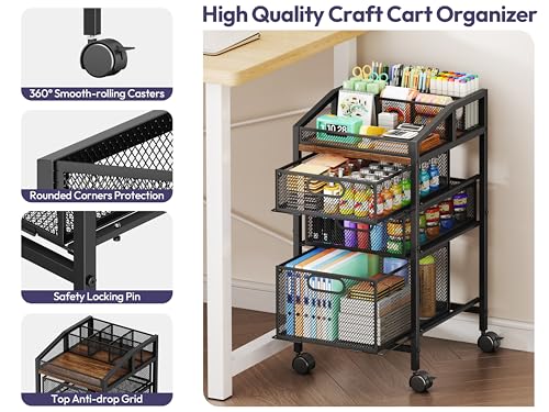 SWTYMIKI Rolling Utility Cart with Drawers - Under Desk Storage Cart with DIY Divider & Lockable Wheels, Multi-Functional Craft Art Supply Organizer for Office, Vanity, Craft Room & Studio Black - color: Black