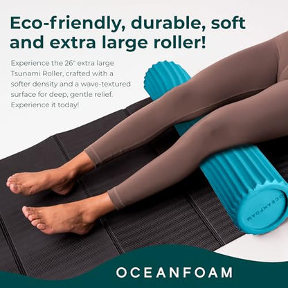 Oceanfoam Tsunami Roller (Miami Blue) - Extra-Large, 26" x 5.9" - Soft, Textured Foam Roller for Physical Therapy, Back Pain, Exercise & Stretching - Wave Textured - Yoga, Athletics, & Wellness - color: Miami Blue