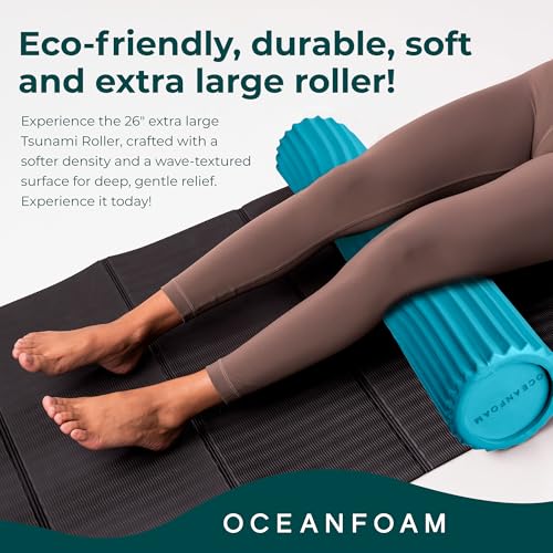 Oceanfoam Tsunami Roller (Miami Blue) - Extra-Large, 26" x 5.9" - Soft, Textured Foam Roller for Physical Therapy, Back Pain, Exercise & Stretching - Wave Textured - Yoga, Athletics, & Wellness - color: Miami Blue