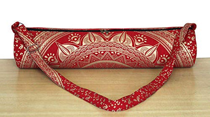 ICC Black Gold Mandala Full-Zip Exercise Yoga Mat Carry Bag Gym Beach Pilates Carrier Bags Hippie Mandala Indian Cotton Bag - style: Red Trishol Gold