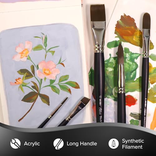Silver Brush Limited Black Pearl Bright Oil and Acrylic Brush, Size 12 | Long Handle, Watercolor, Gauche, Stiff Fine Point Mightlon Bristle, Clean Tight Strokes, Easel Painting - size: Size 12