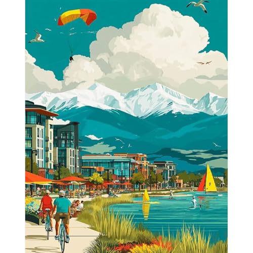 Paint by Numbers Kit for Adults, Mountain Lake DIY Painting Kit, 16x20 Inch | Mountain Paint by Numbers for Adults Beginners, Without Frame, Relaxing Hobby, Scenic Wall Art, Home Decor, Creative Gift - color: CYOP1P05