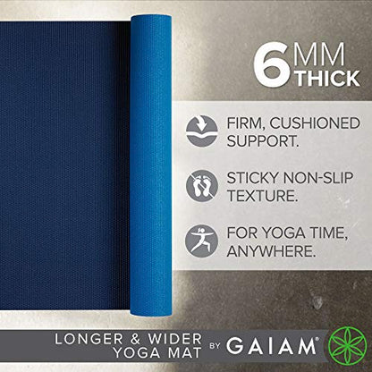 Gaiam Yoga Mat, Solid Color Non-Slip, 6mm - color: Navy/Blue, size: 78"L x 26"W x 6mm Thick