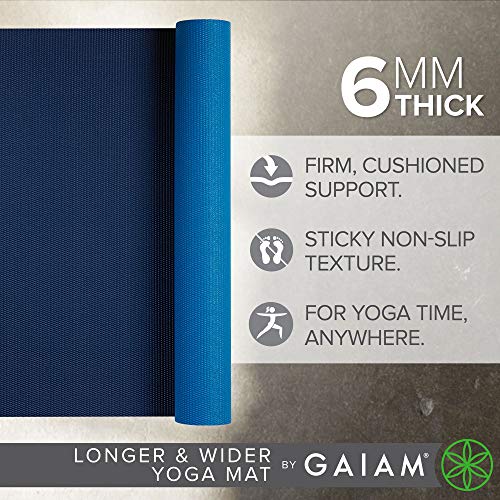 Gaiam Yoga Mat, Solid Color Non-Slip, 6mm - color: Navy/Blue, size: 78"L x 26"W x 6mm Thick