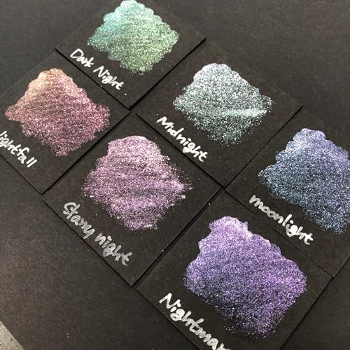 IUILE Handmade Watercolor Paints - Night Dot Card (6 colors). Color Shift, Metallic, Shiny, Shimmer - color: Night Dot