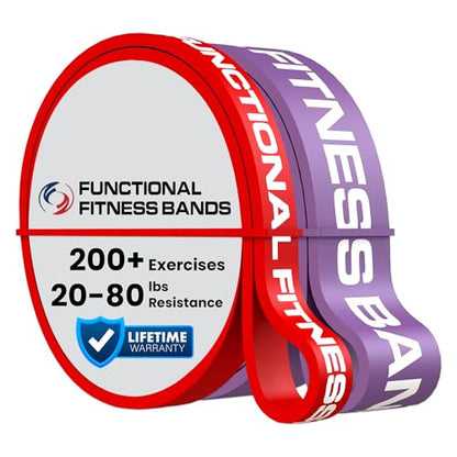 Pull Up Assist Bands Set by Functional Fitness. Heavy Duty Resistance and Assistance Training Band - color: Combo Pack -#2 Red and #4 Purple