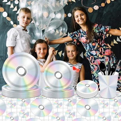 1Pc CD Disc Party Plastic Tablecloth 54 x 87 Inch Long Table Cover, CD Disc Music Party Tablecover for Music Festival Theme Kids Baby Shower Birthday Dinner Picnic Kitchen Event - color: CD Disc