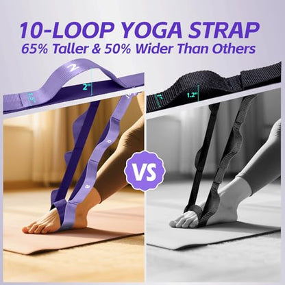 Non Elastic Stretching Strap with Loops - Yoga Straps for Physical Therapy, Durable Stretch Bands for Exercise, Flexibility Training, Hamstring & Leg Stretcher, Yoga/Pilates/Gymnastics - color: Purple
