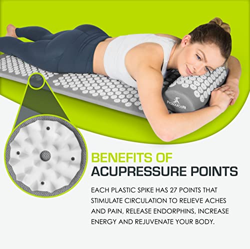 ProsourceFit Acupressure Mat and Pillow Set for Back/Neck Pain Relief and Muscle Relaxation, XL - Grey/White - color: Grey/White, size: XL