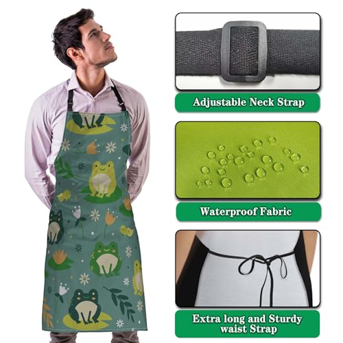 Cute Frogs Cooking Apron for Women & Men - Waterproof, 27' W x 31' H, Kitchen, Restaurant, BBQ, Painting, Crafting, Gardening - color: Cute Frogs