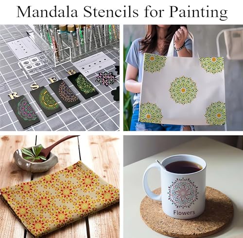 Mandala Stencils for Painting, 64 Pcs 5 Inch for Wood Signs Canvas | Reusable & Easy to Clean, Boho Rangoli Patterns, Gift Boxes, Scrapbooks, Paper Projects, Beginner Friendly - color: Mandala