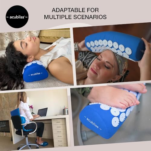 Premium Portable + Comfortable Acupressure Lumbar Cushion Pillow, 2,142 Acupuncture Pressure Points, Neck Pain Relief, Increased Energy, Relaxation, Drawstring Bag, 15x6x4", Blue - color: Blue - Pillow